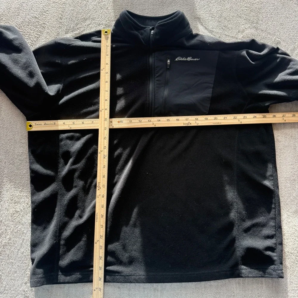Eddie Bauer Mens XL Black Fleece 1/4‎ Zip Pullover Jacket Chest Pocket Mock Neck